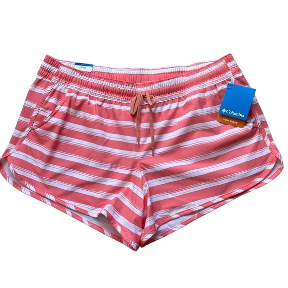 Columbia Women’s Bogata Bay Stretch UPF 50 Print Shorts Size XL Coral Stripe - Picture 2 of 9